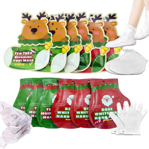 Christmas Gift: Moisturizing Foot and Hand Masks, 12-Count, Gloves & Socks Included. Intensive Repair Mask, Peeling Mask for Women, Dry and Cracked Sk