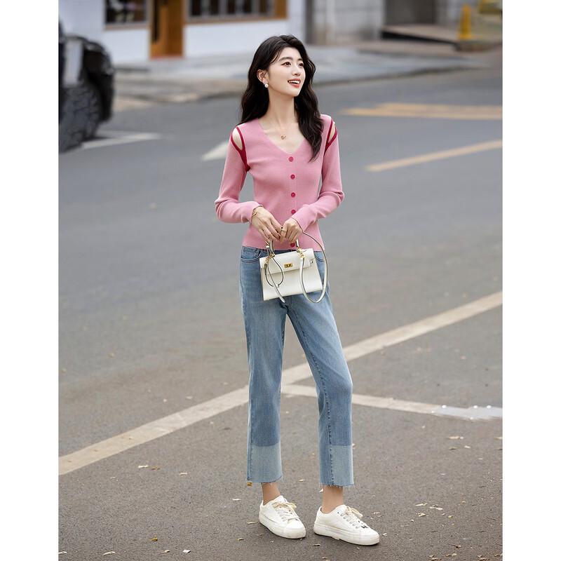Demana French Style Hollow V-Neck Long Sleeve Knit Top