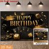 Happy Birthday Party Backdrop Banner, Black Gold Casino Poker Dice Crown Design, Polyester Photo Background for Indoor Outdoor Party & Home Decor