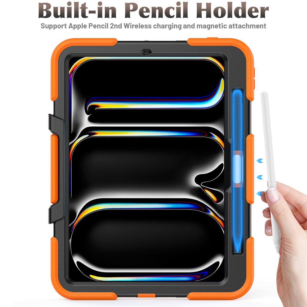 Для iPad Про 11 (2025)/11 (2024) Чехол для планшета из ПК + силиконовая подставка с пленкой для экрана из ПЭТ
