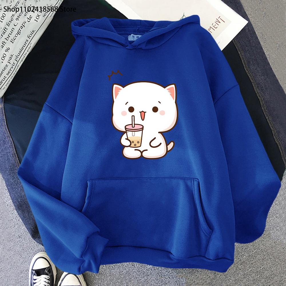 Толстовки с принтом персикового кота, женские толстовки с рисунком моти, толстовка с пузырьковым чаем, кавайная одежда для девочек, эстетичная графическая одежда, уличная одежда для мужчин
