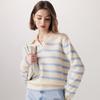 Women's 100% Cashmere Thickened Striped Polo Sweater