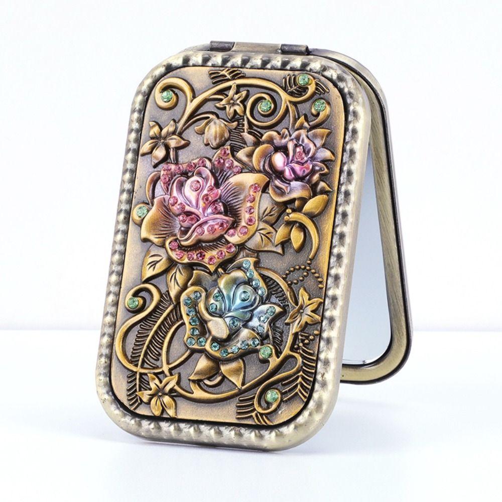 Зеркало для макияжа в стиле ретро, ​​квадратное косметическое складное зеркало, компактное карманное зеркало, туалетное подарочное зеркало