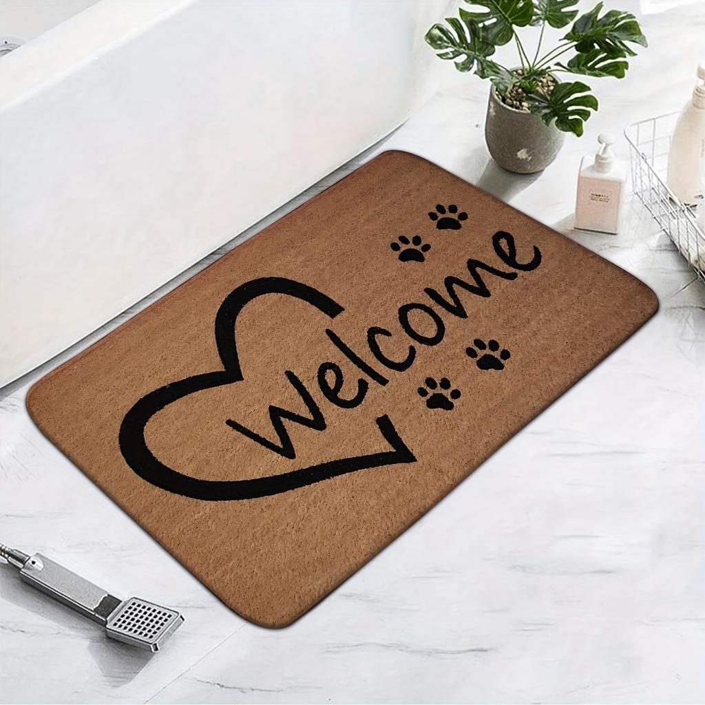 Heart Shaped Paw Print Doormat Entranceway Anti Slip Wear Resistant Machine Washable Rug Nordic Style Home Decor