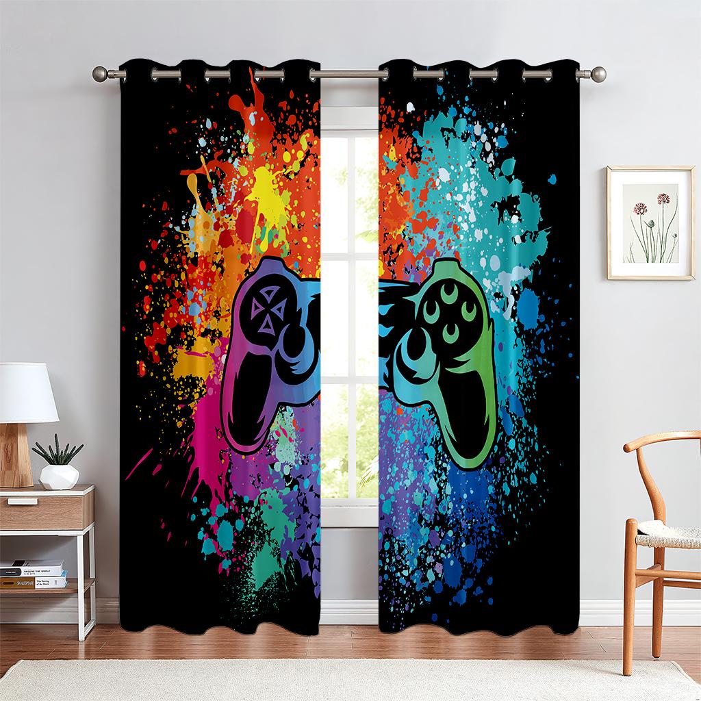 2 шт., напечатанные шторы с рисунком игрового контроллера, полупрозрачные декоративные шторы для спальни и гостиной комнаты для киберспорта