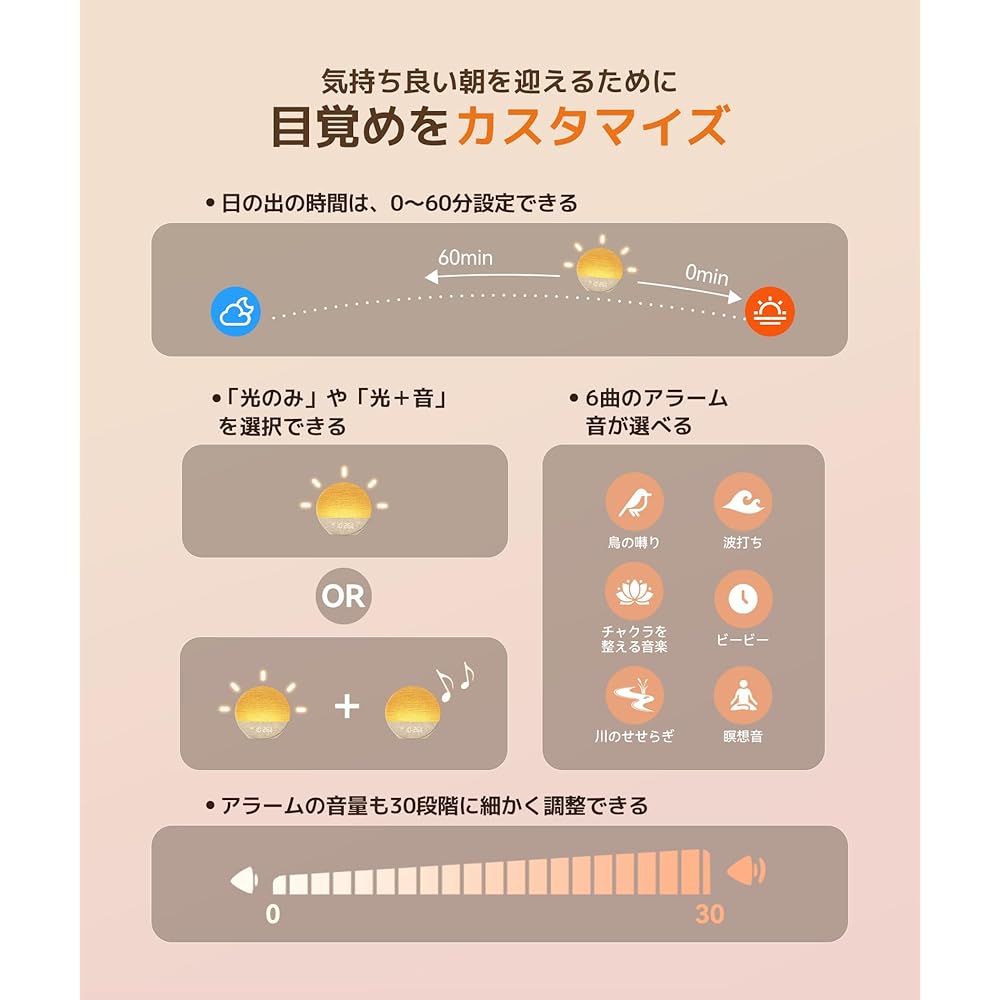 Dreamegg Light Alarm Clock, Alarm Light, White Noise Machine [With Light, Snooze, Alarm, and Music] Table Clock, Solar-Powered, Loud, Sunrise Simulati