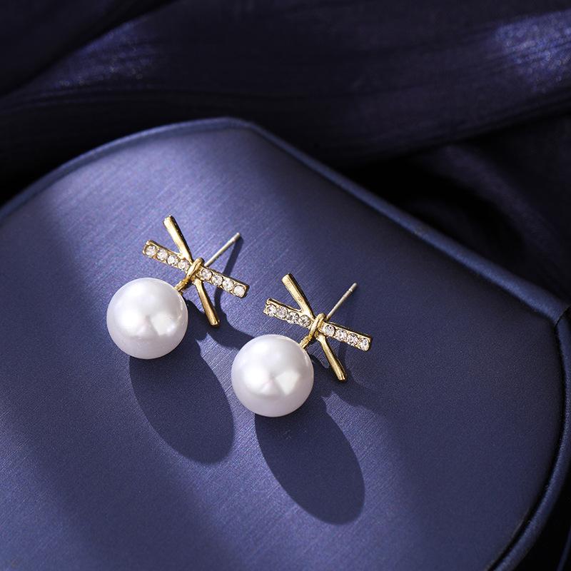 Длинные серьги-бантики из серебряных игл S925 с кошачьим глазом и жемчугом - Ретро и универсальный стиль для женщин