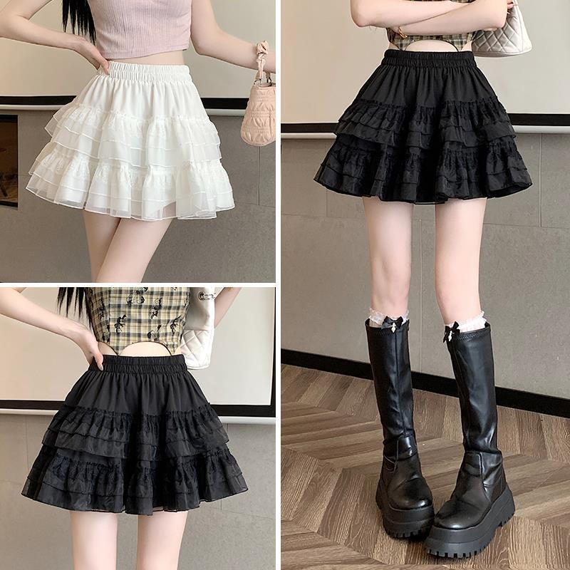 Summer 2024 Lace A-line Skirt: New Ballet-Style High Waist White Mesh Puff for Women