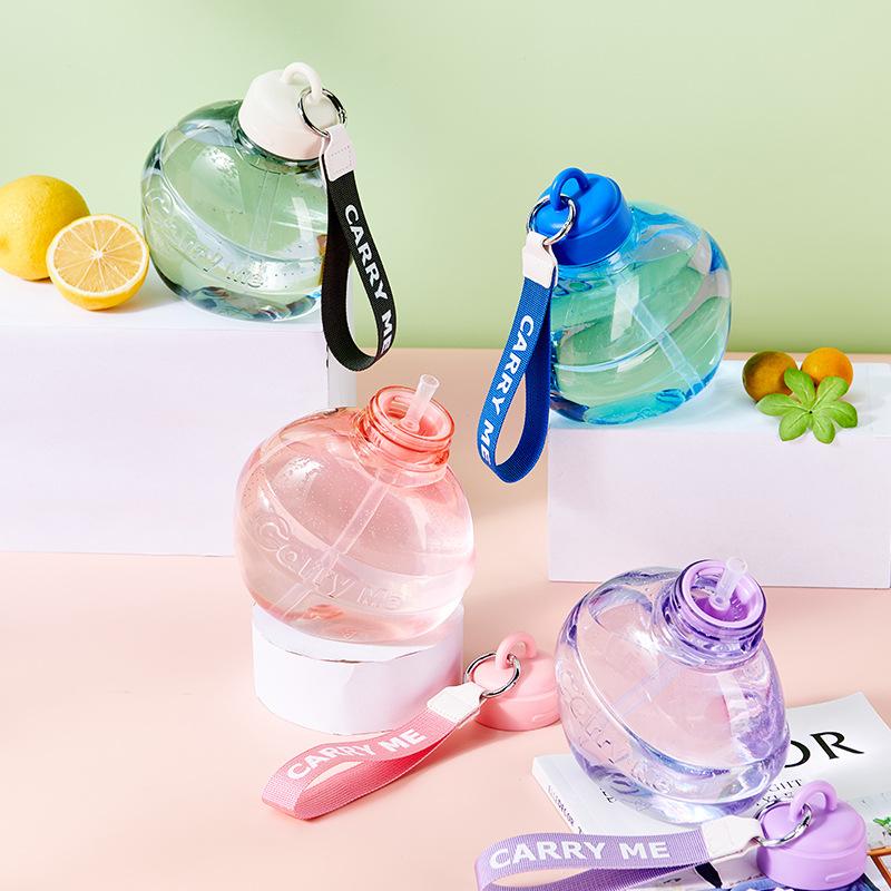 Creative Charming Shape Active Bottle Male and Female Student Strainer Cup with Straw Fitness Active Mountaineering Handle Plastic Water Cup