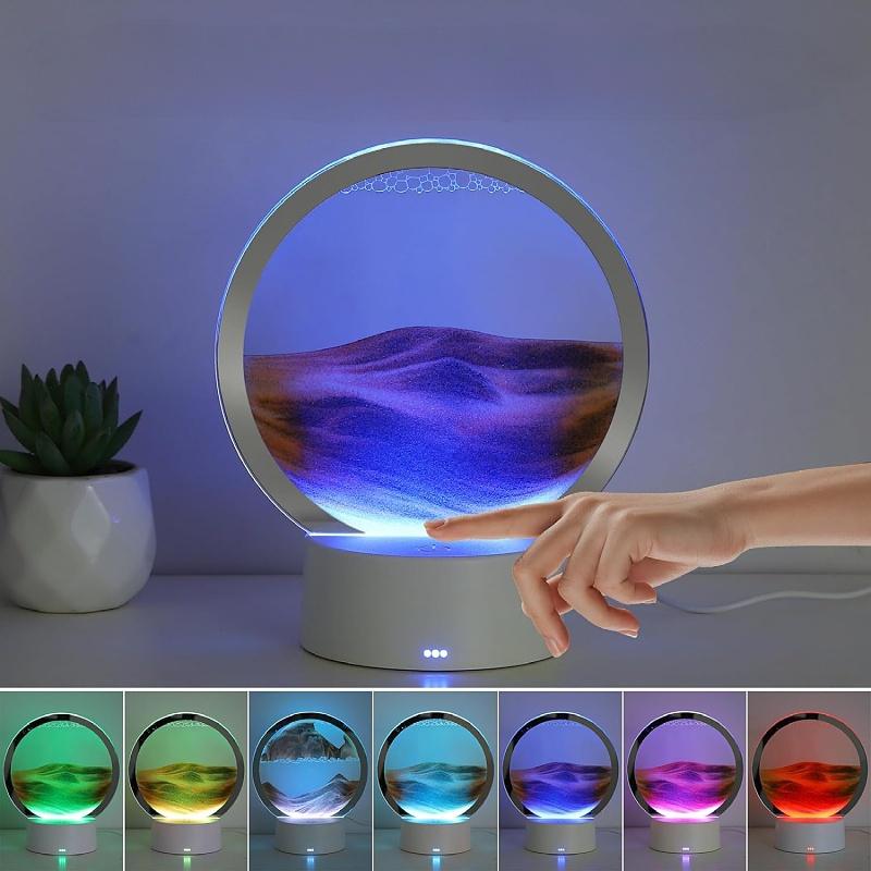Dimmable Quicksand Painting Lamp,3D Dynamic Deep Sea Sandscape Art Night Light for Bedroom Office, Decorative Bedside Table Lamp