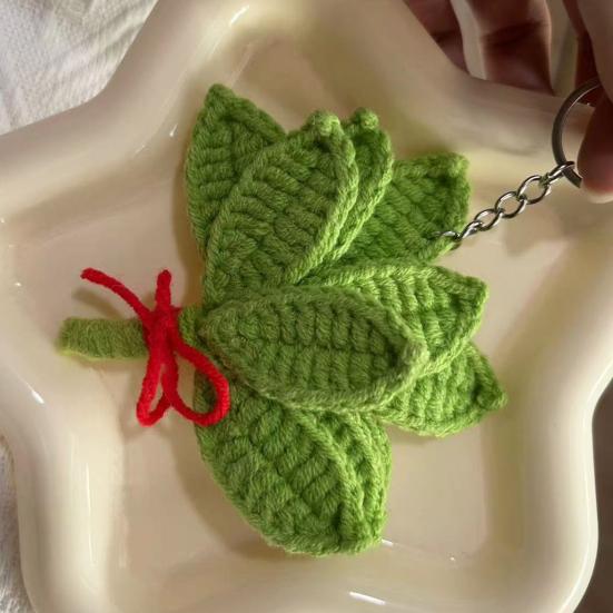 Yousheng Woven Keychain Handmade Pomelo Leaf Design Lucky Charm Keychain Hand-Crocheting Decorative Pendant Car Backpack Accessories
