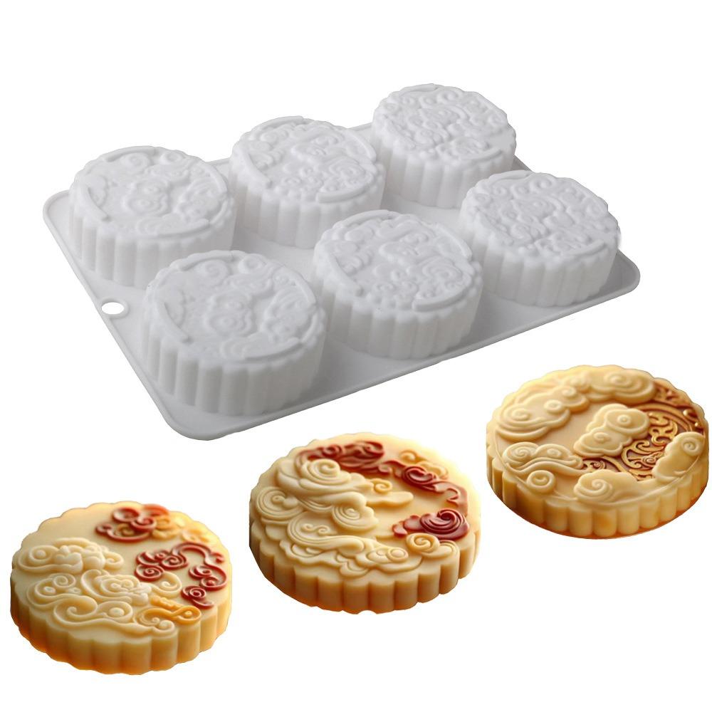 Silicone Auspicious Clouds Mooncake Mold 6 Cavities Mung Bean Cake Mold Soap Mold Kitchen
