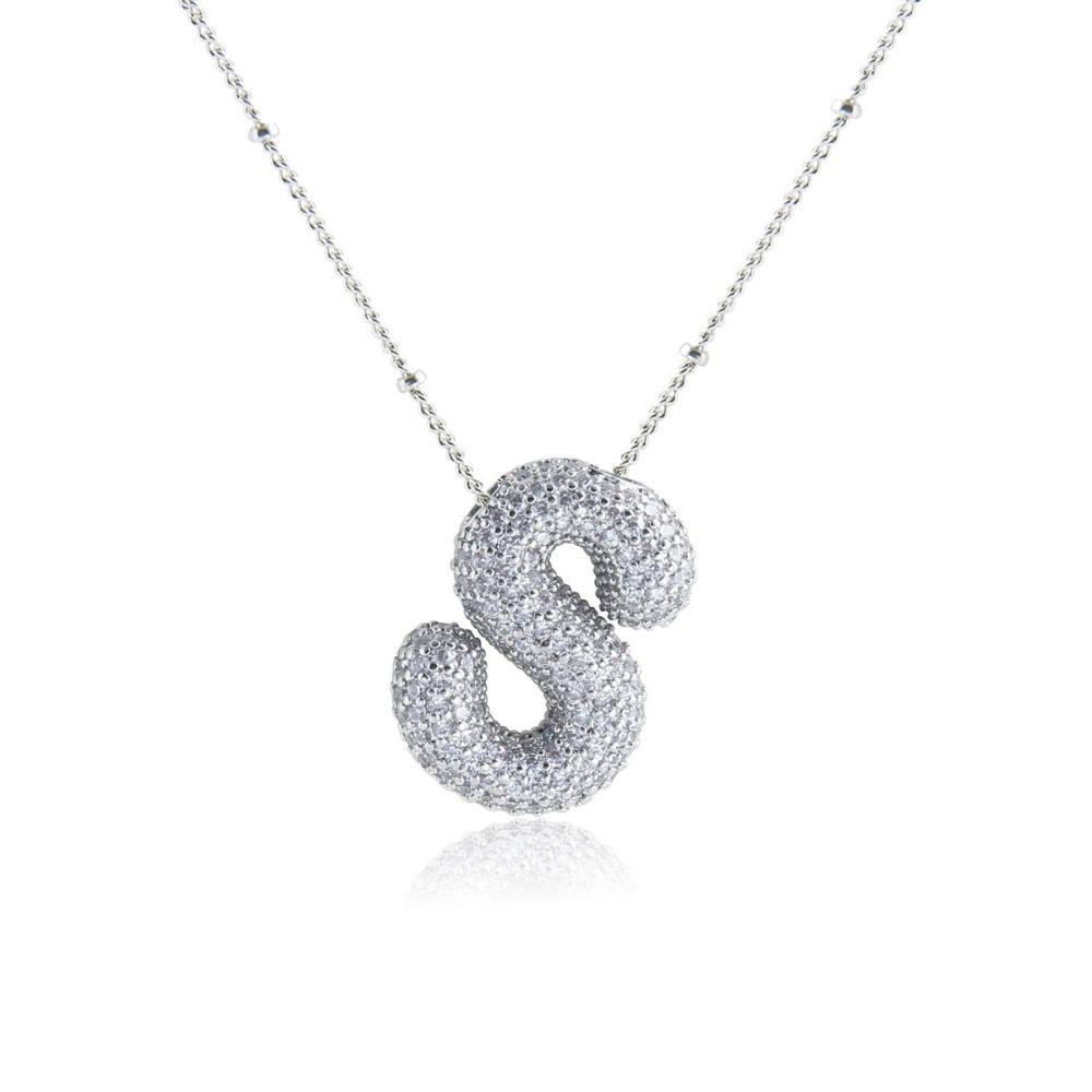 Silver Color Silver Zircon Necklace Rhinestones Women Choker Simple Letter Pendant Necklace Gift