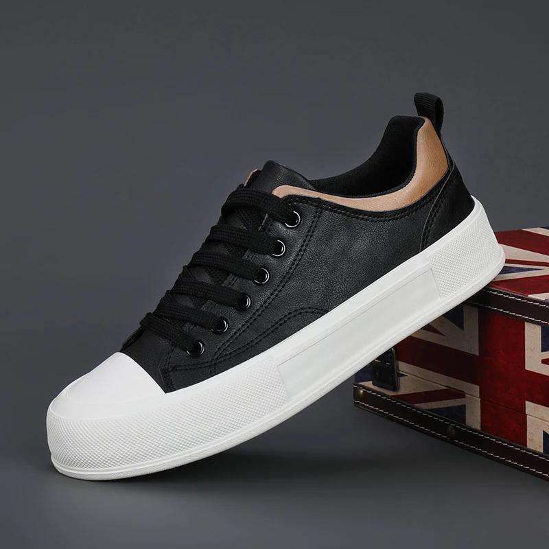 Мужские туфли на шнуровке Trend Leather Casual Shoes Outdoor Black White Flats Skateboard Shoes весна осень Stree men Sneakers