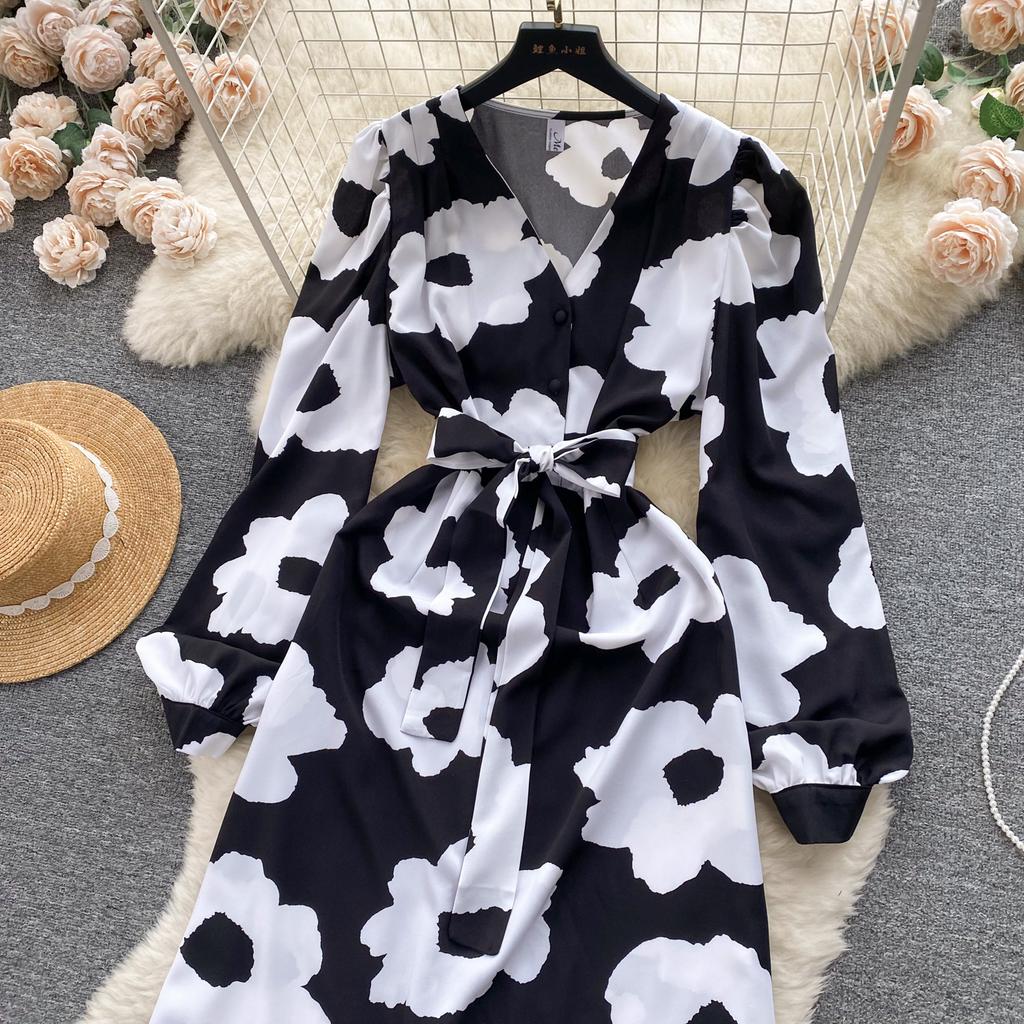 Модное женское платье с цветочным принтом, осеннее элегантное винтажное Бандажное длинное платье макси с рюшами по подолу, вечерние платья