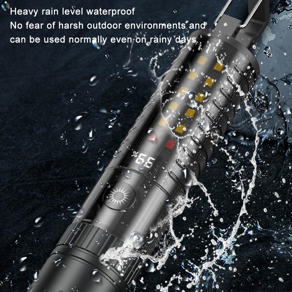 Outdoor Dual Source Strong LED Tungsten Lamp Telescopic Waterproof Torch Bright Work Hook Light Camping Flashlight Zoom Wit N2X3