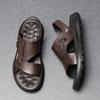 Fashion Leisure Walk Men's Leather Sandals Comfortable Summer Slippers Versatile Fashion Beach Flats Outdoor Wading Aqua Shoes Slippers