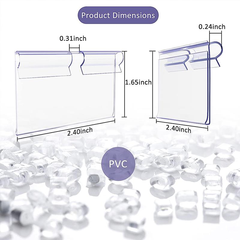 60 шт., прозрачные пластиковые зажимы для этикеток для мусорных контейнеров, идеально подходящие для проволочных полок, корзин, тканевых кубиков для хранения, шкафов для хранения, тканевых контейнеров, кладовой для еды (6х4,2 см)