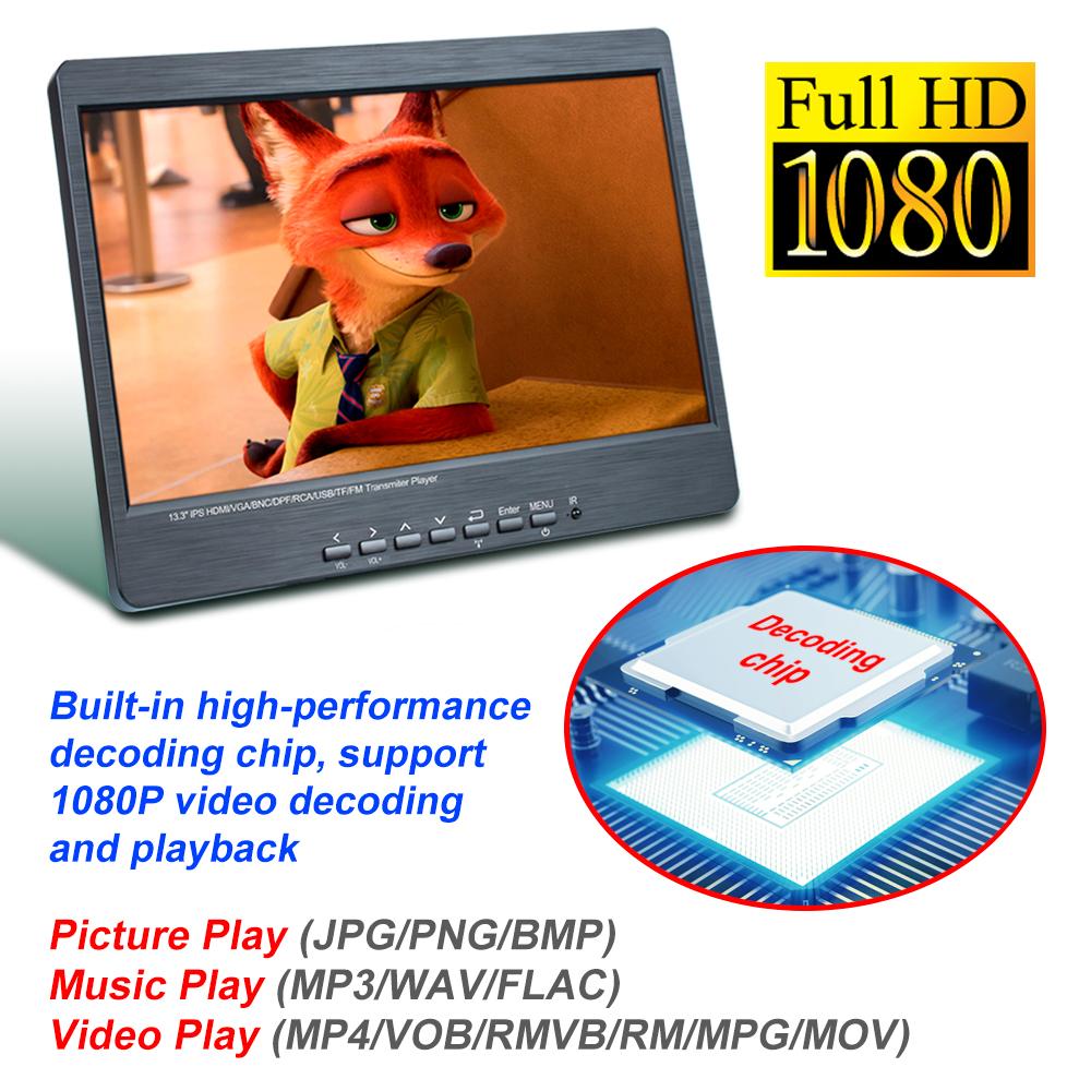 13,3-дюймовый IPS-дисплей, автомобильный подголовник, MP5-видеоплеер, 2K, 1920*1080, экран, электронный альбом, AV, HDMI, VGA, BNC, вход, 2*2 Вт, динамик