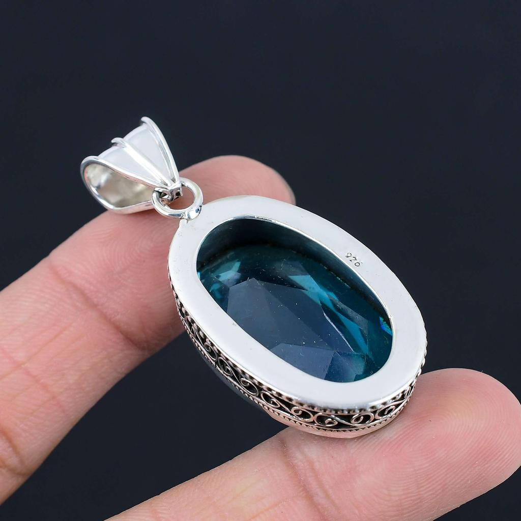 Подвеска из драгоценного камня с синим топазом, твердая подвеска из стерлингового серебра 925 пробы, ювелирный подарок для унисекс