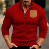Autumn and Winter New Casual Men's Half Zip Sweater Collar Patch Pocket Padded Pullover Tops