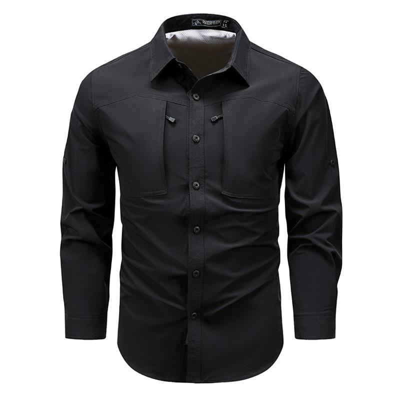 Весенняя быстросохнущая рубашка с длинными рукавами, мужская повседневная рубашка на весну и осень, хлопковая тонкая рубашка с длинными рукавами и карманами
