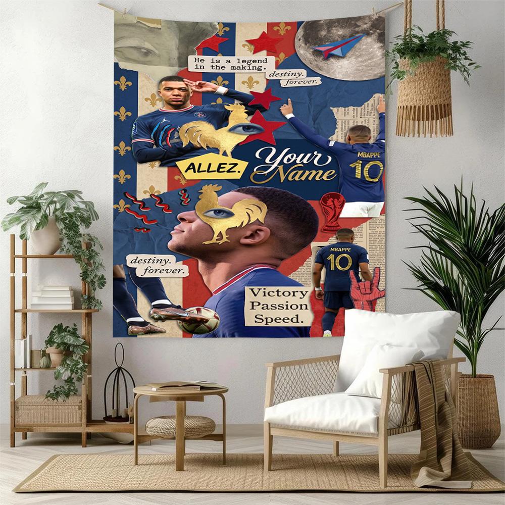 Mbappe Custom Your Name Wall Decor Tapestry Art For Pet Memorial Birthdaywedding Party Backdrop Family Gift