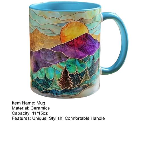 Керамическая кружка с 3D акварельным закатом 11/15 унций Эргономичная ручка Уникальный художественный подарок для дома и офиса