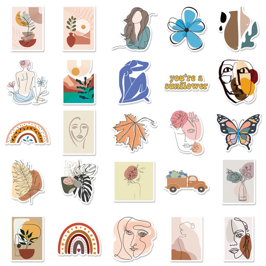 50 Boho Style Series Bosiria Small Flower Stickers, Small Fresh Ins Luggage Decoration