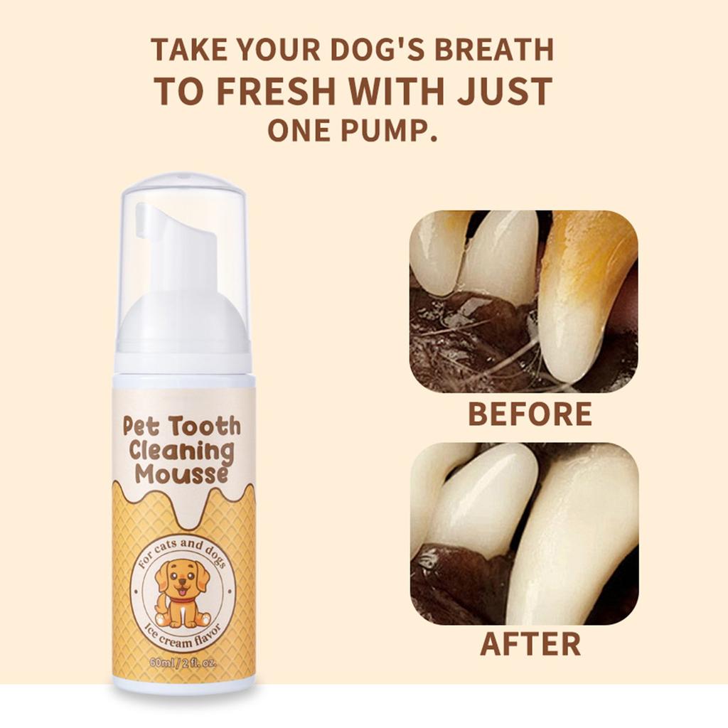 Pet Teeth Cleaning Foam, Advanced Oral Care 60ml Foaming Tartar Remover For Dogs