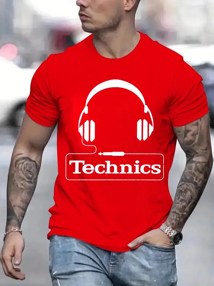Футболки с принтом наушников Technics для мужчин Харадзюку Модные футболки Оверсайз Летние с коротким рукавом Модные Свободные DJ Футболки Топы