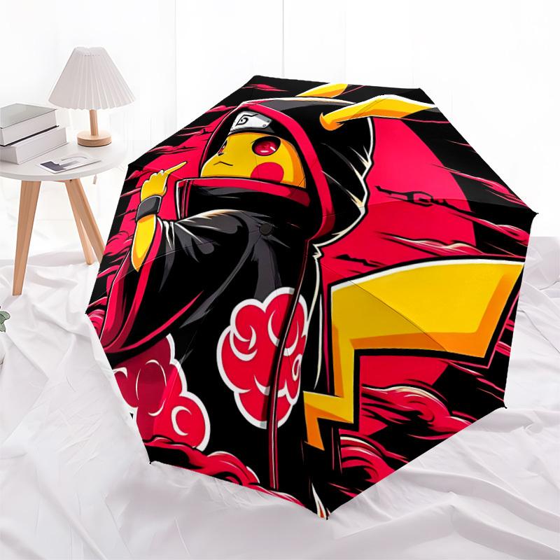 1pc Naruto Pikachu Automatic Folding Umbrella with 8 Bones, 3-Fold Compact Umbrella, Compact Design On-the-Go Essential, casual outdoor acce
