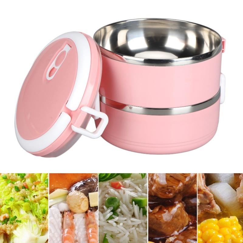 Thermal Lunch Box Stackable Hot Food Insulated Box 304 Stainless Steel Round Lunchbox Sealed Food ContainersDouble Layer 304