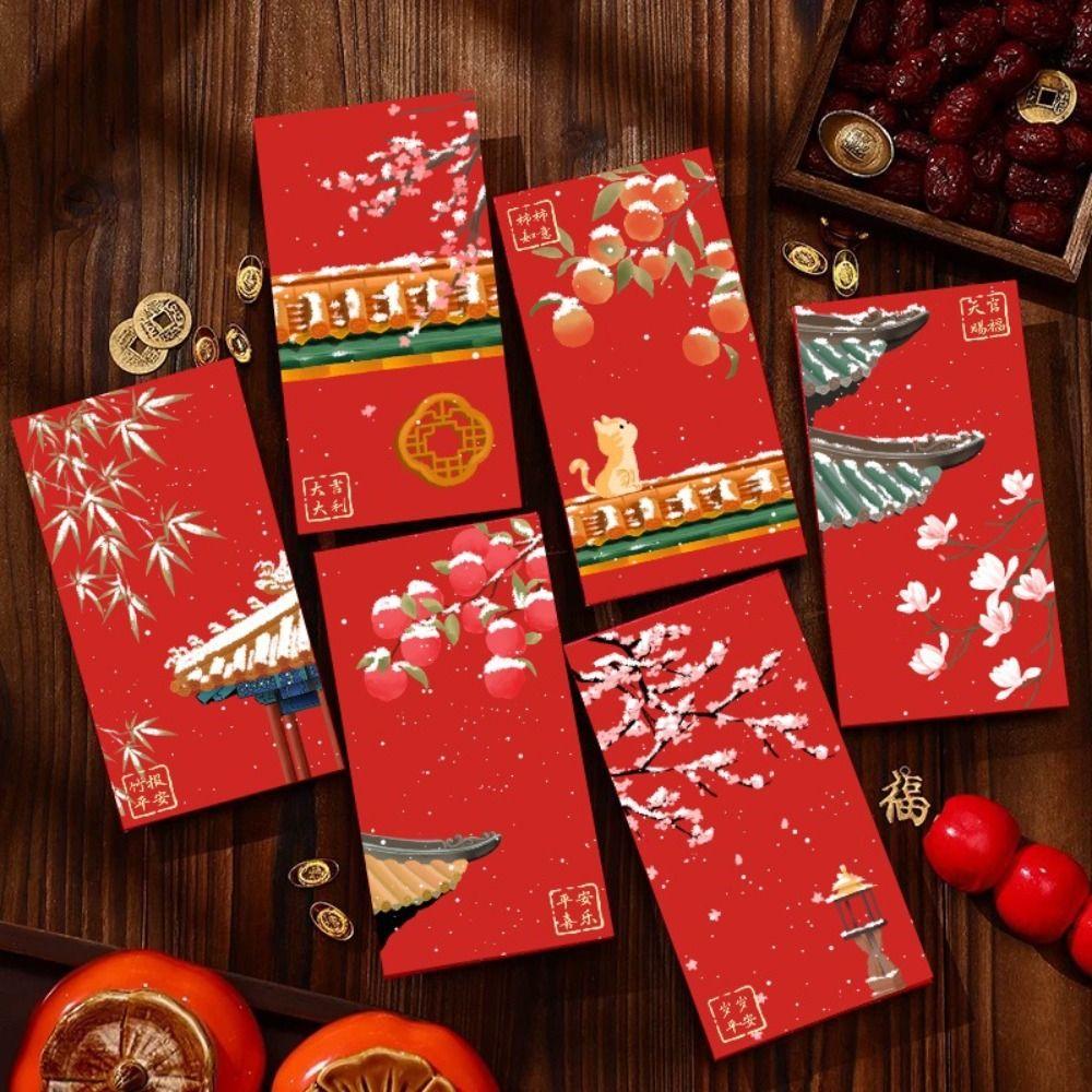 6pcs Hongbao New Year Red Envelopes Traditional Lucky Money Packets Children Money Pocket  Bonus