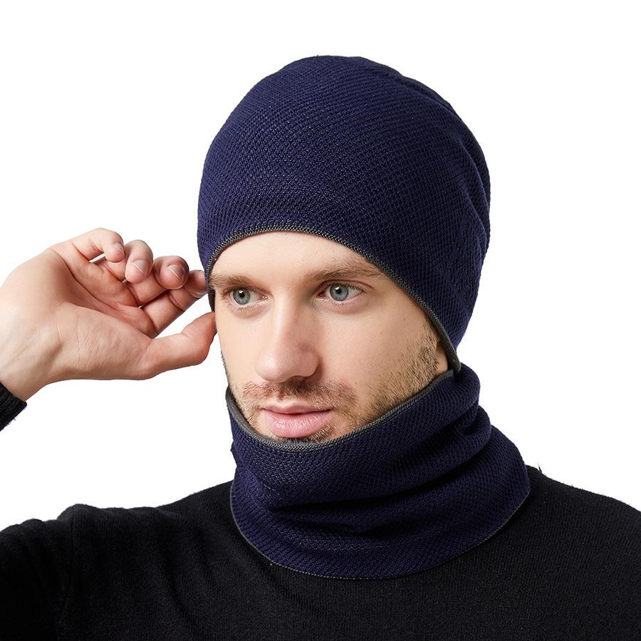 Мужской утепленный комплект из двух частей: вязаная флисовая шапка, шарф, ветрозащитная шапка-бини, осенне-зимний комплект из двух частей, защита ушей и шейный платок