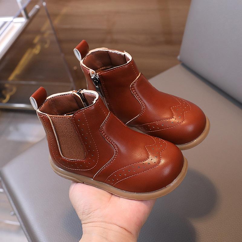 Детская обувь Ботинки для девочки Однотонные Ботинки из кожи для малышей Нескользящие Модные Повседневные Простые Детские Ботильоны Школьные Универсальные