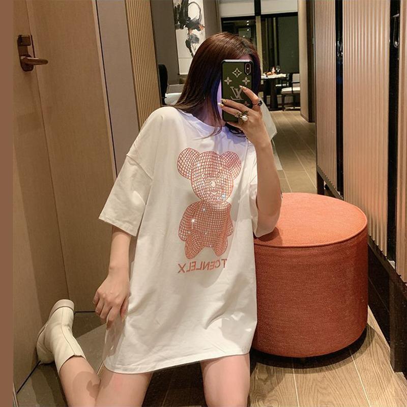 Женская блестящая золотая бриллиантовая футболка с коротким рукавом и принтом медведя в стиле хип-хоп, свободная повседневная футболка