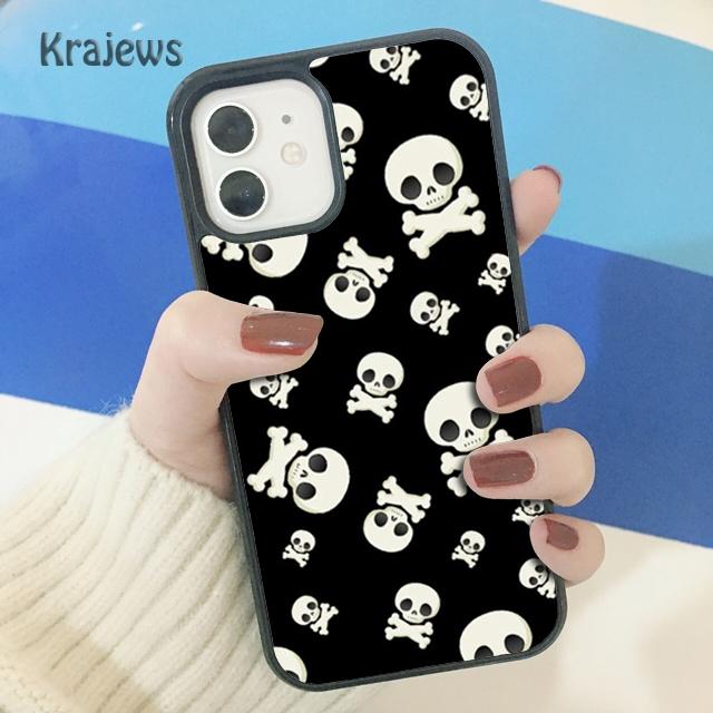 Krajews Черепа Кости Скелет Мягкий Чехол Для Телефона Для iPhone 17 Air 16 15 14 plus 11 12 13 pro max чехол Оболочка Fundas