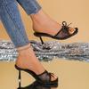 Fashion High-heeled Slippers Women's New Outward-worn Summer Square-toe Open-toe Bow-embellished Mesh Breathable Stiletto Sandals