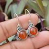 Solid 925 Sterling Silver Round Cabochon Orange Carnelian Gemstone Statement Earring Jewelry