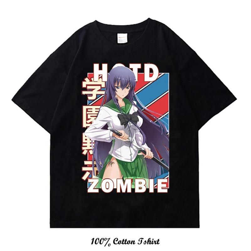 Футболка с принтом из аниме Highschool of the Dead Комуро Такаси | Унисекс 100% Хлопок Повседневная с коротким рукавом Уличная одежда