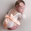 All for BB Newborn Girls Bowknot Soft Lace Romper Flower Headband Photography Props