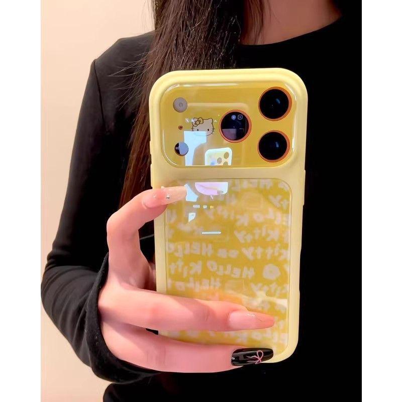Мультяшный чехол для телефона KT Cat с английскими буквами для iPhone 17 Pro Max/16 Серия с большим окном