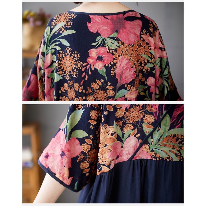 DIMANAF 2025 Летнее женское базовое платье больших размеров Винтажный цветочный принт Повседневное свободное комбинированное длинное платье