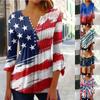 Рубашки на пуговицах для женщин, туника с принтом, летние топы, нарядные повседневные весенние блузки с рукавом 3/4 и v-образным вырезом