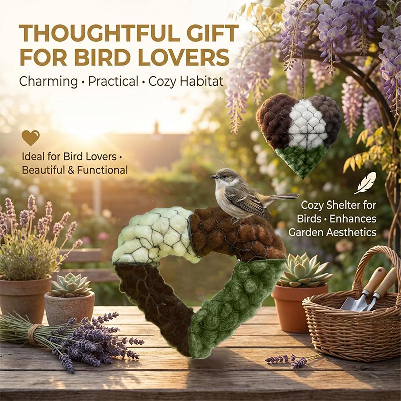 Handmade Fiber Bird Nesting Heart, Refillable Birds Haven 1 Heart Shape Hummingbird Nesting And 80G Of Nest Materials