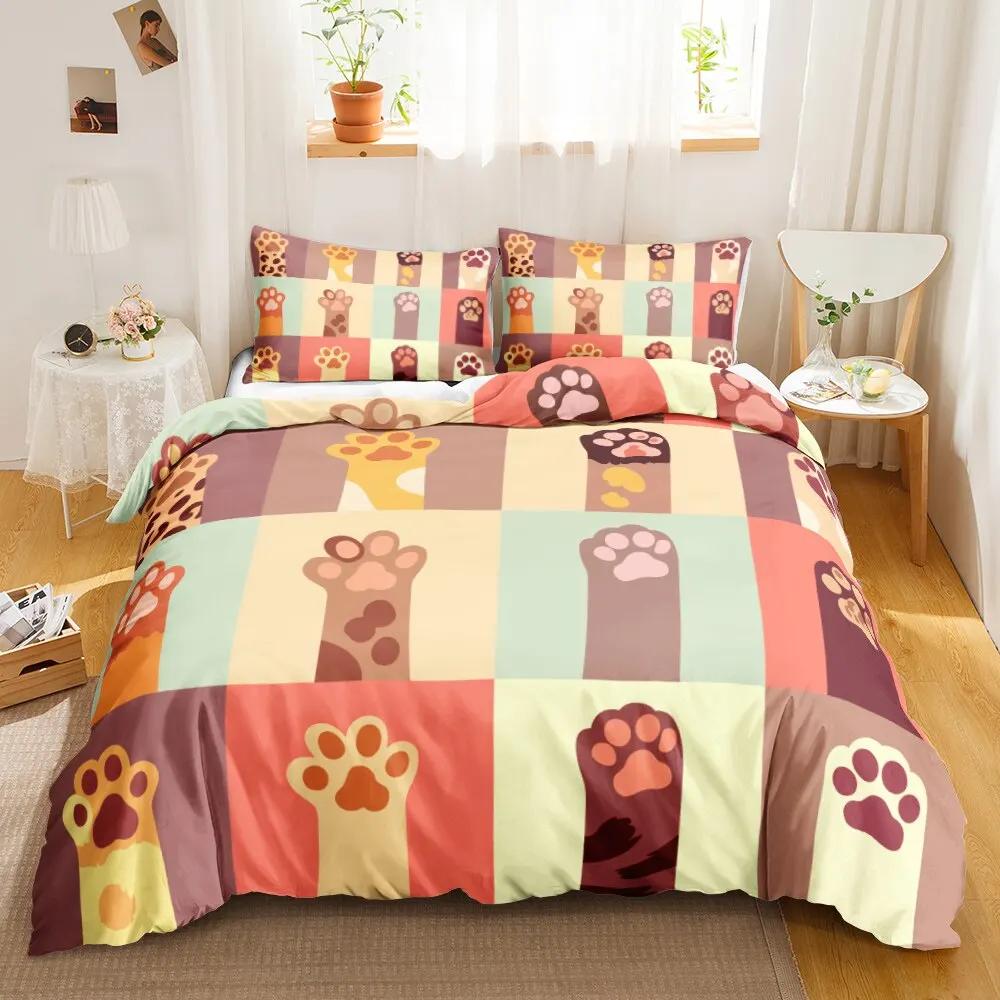 Cat Duvet Cover Set Digital Different Color Cartoon Cute Cat Bedding Set Bedclothes Double Queen King Size Polyester Qulit Cover