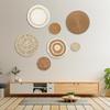 7Pcs/Set Boho Wall Basket Decoration Handmade Woven Round Flat Wall Hanging Decor Bohemian Decorative Rustic Rattan Seagrass Wicker Wall Art