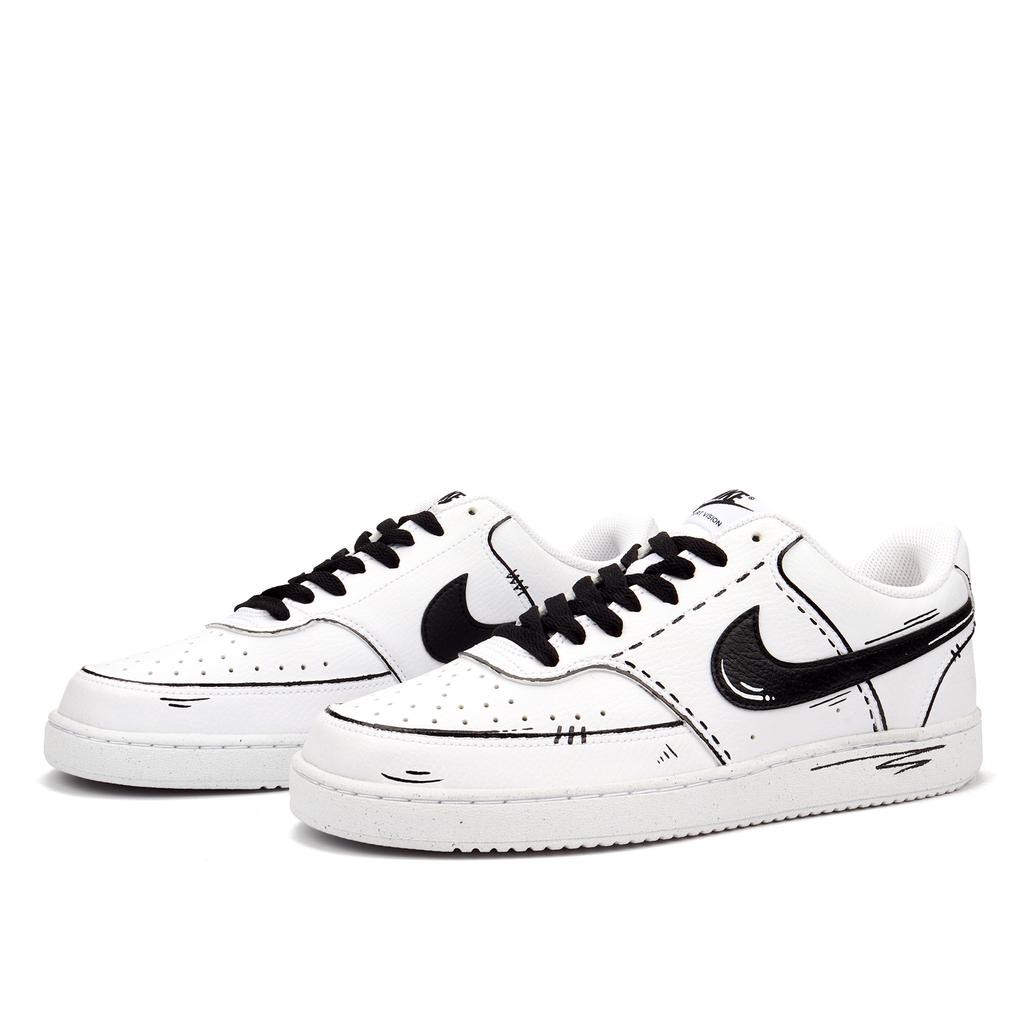Nike Court Vision 1 Аниме Устойчивые к истиранию Нескользящие Низкие Скейтбордические кроссовки Унисекс Черный Белый DH2987-101(Команда1644-)