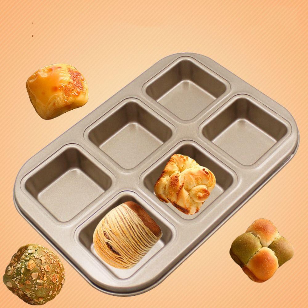 Non-stick Brownie Cake Pan 6 Cavities Bread Mold Kitchen Accessory Muffin Cake Baking Tray Pudding